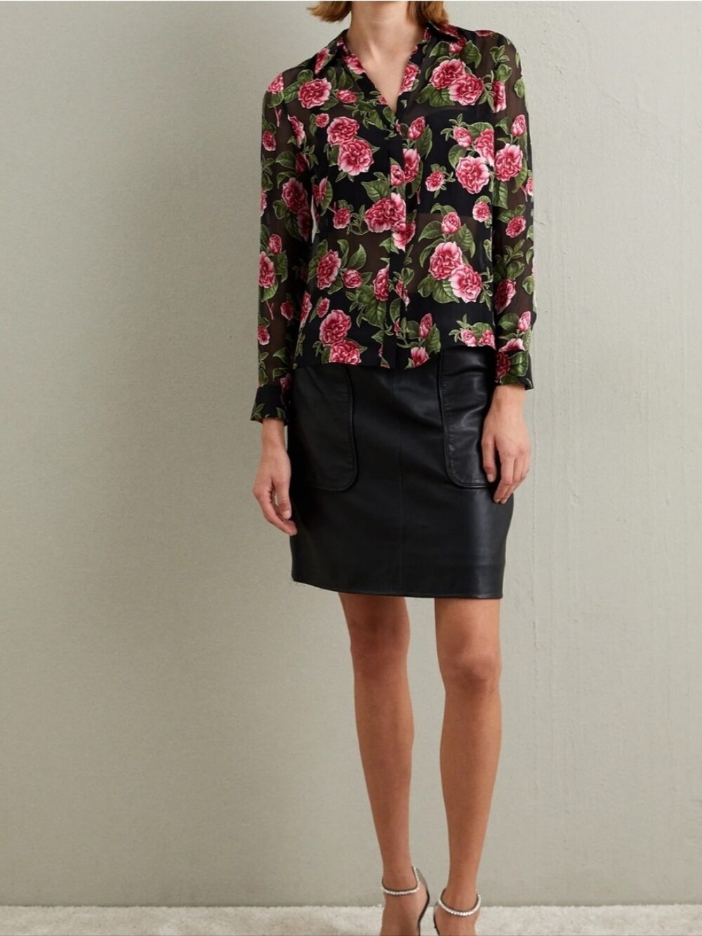 Alice + Olivia Eloise Floral Print Fil Coupé Chiffon Blouse Sheer Women's Small